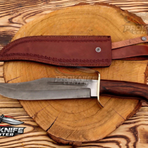Handmade Carbon Steel Bowie Knife | Rosewood Handle Full Tang Hunting Knife with Leather Sheath