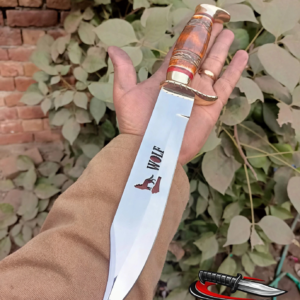 Custom Handmade WOLF Bowie Knife - Full Tang Hunting Knife - Amber Bone Handle with Brass Guard - Polished Stainless Steel Blade